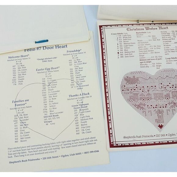 Shepherd's Bush Folio #7 #8 Cross stitch Patterns Heart Door Hangers Decor - Picture 6 of 6